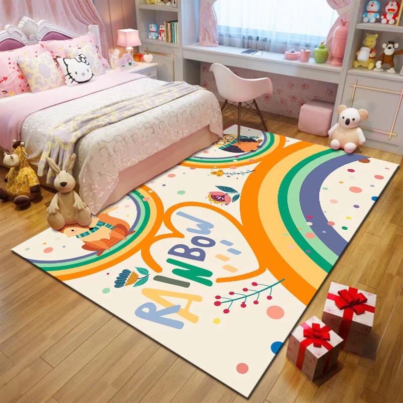 Cartoon Kids Room Carpet Ins Style Faux Wool Living Room Carpet Thick Simple Bedside Bedroom Carpet Machine Washable