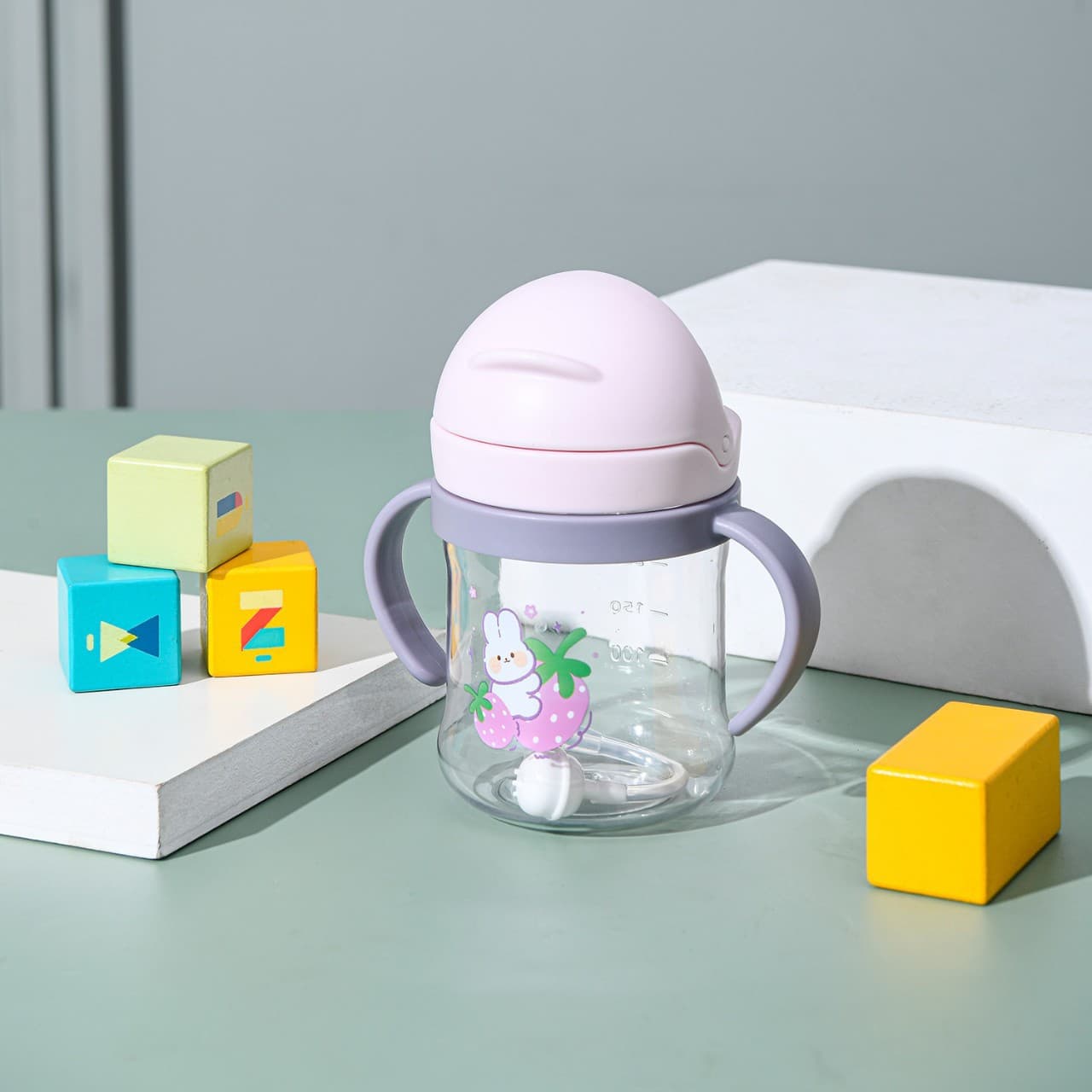 New Cross-border Kids Water Bottle Kindergarten Strap Double Handle Dual-use Creative Cartoon Straw Cup Wholesale for Export
