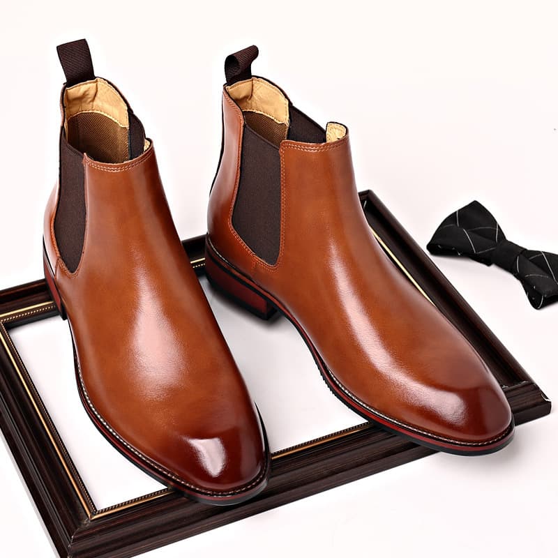 Men's Chelsea boots, autumn breathable pointed toe ankle boots, British style high-top leather shoes, mid-top Martin boots, trendy leather boots