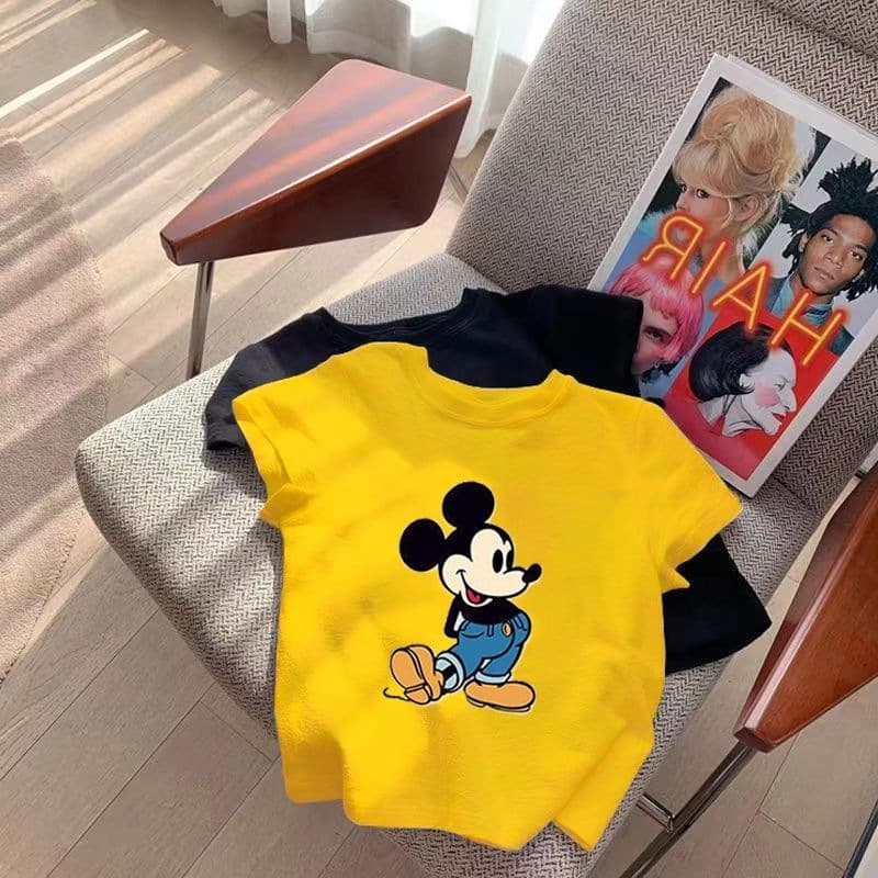 Cotton Girls Short Sleeve T-Shirt Summer Kids Fashion Round Neck Korean Style Top