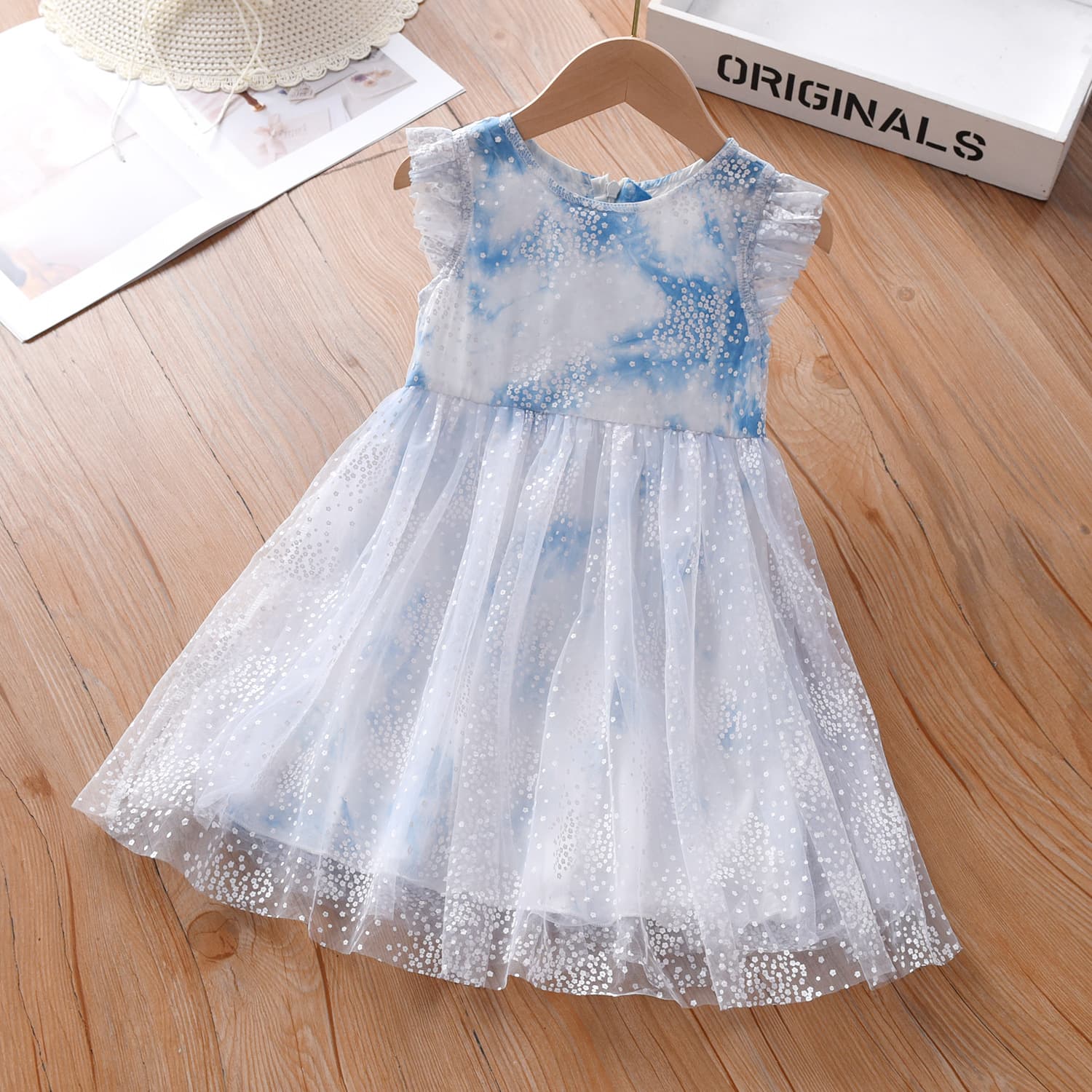 Purely Handmade Tie-Dye Girls' Mesh Dress, New Summer Style for Small and Medium-Sized Children, Butterfly Wings Super Fairy Mesh Dress
