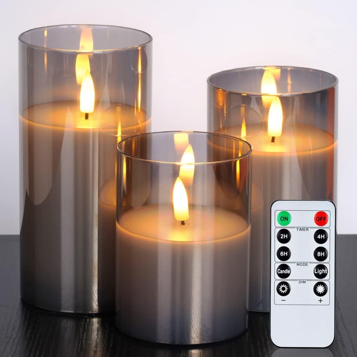 Remote Controlled Glass Candle Light 10-Key Bullet Head Electronic Candle Light for Home Wedding Decoration Smoke Grey Color