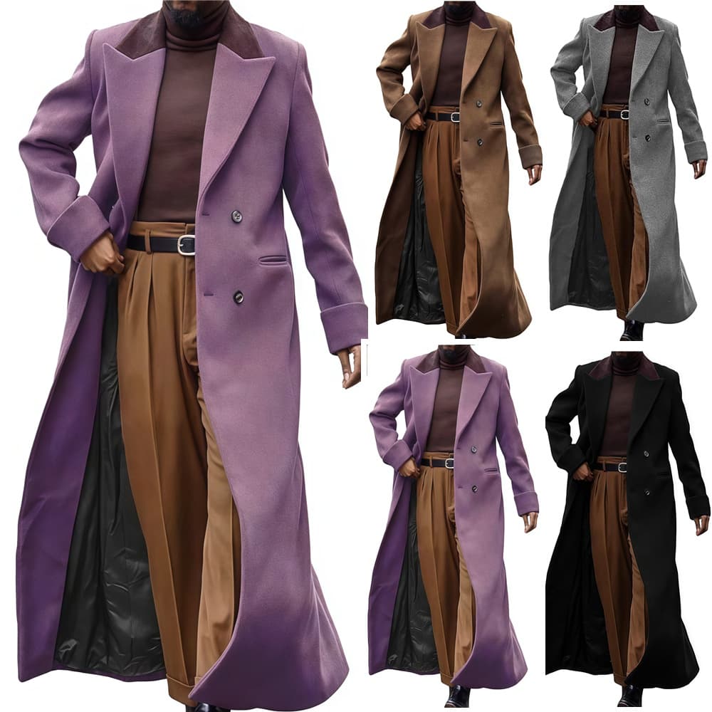 In Stock European/American Plus Size Autumn/Winter Wool Extra-Long Coat Men Amazon Thick Wool Double-Breasted Trench Coat Export