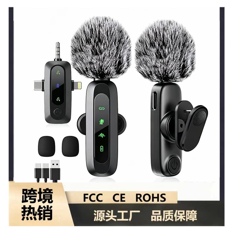 BYS Cross-Border Hot Wireless Clip-On J3 3-in-1 Microphone for Video Recording, Live Streaming, Clear Audio with Noise Reduction