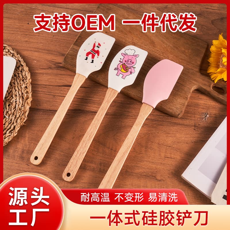 Printed Logo Silicone Cream Spatula Halloween Series Beech Handle Kitchen Baking Dessert Cake Spatula
