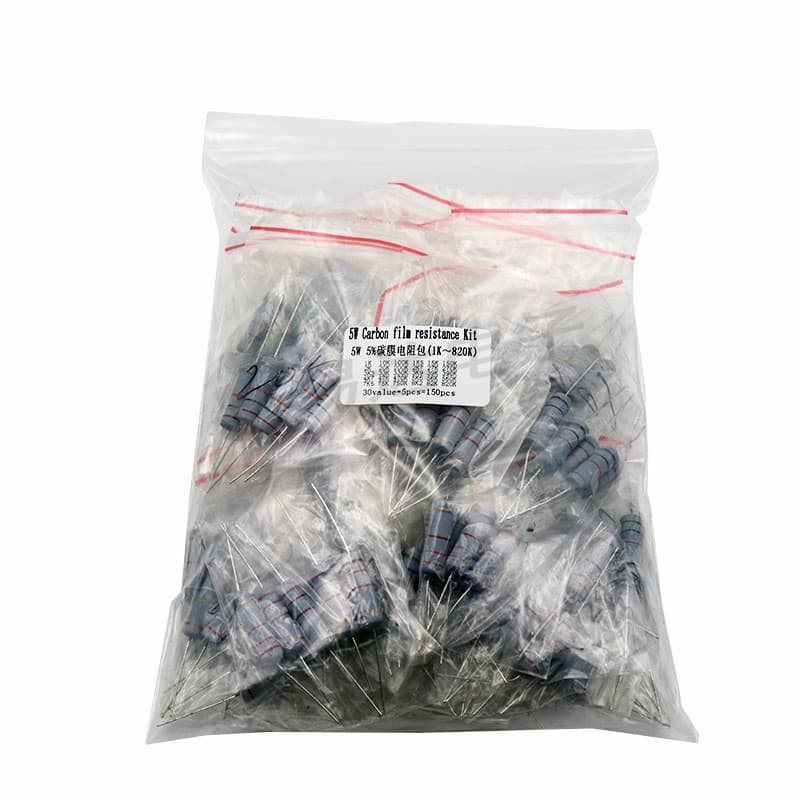 Resistor Kit, 5W Carbon Film Resistor Kit, 1K Ohm to 820K Ohm, Common Resistors, 30 Values, 5 Pieces Each