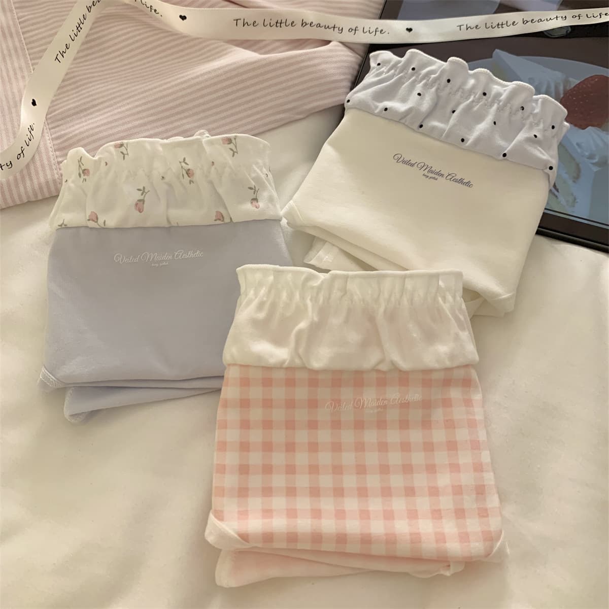 Scenery Like Coral "Ruffled Bubble" Korean Sweet Women's Panties with Antibacterial Gusset 10A Thin Style