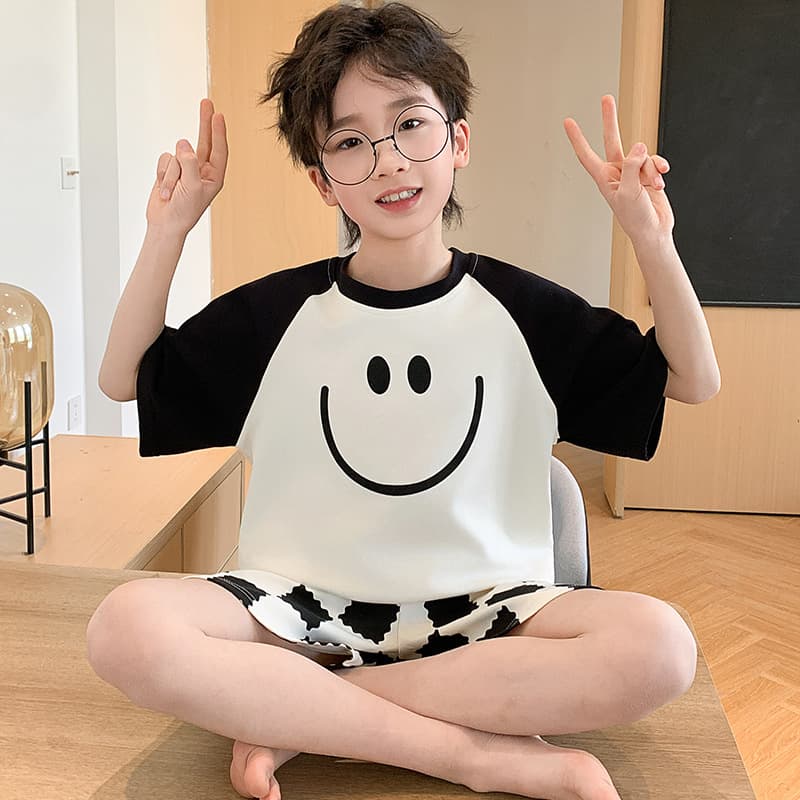 Youth Pajamas for Boys 12 Years Old Short Sleeve Pure Cotton 15 Middle School Student Boys Teenagers Summer Thin Homewear