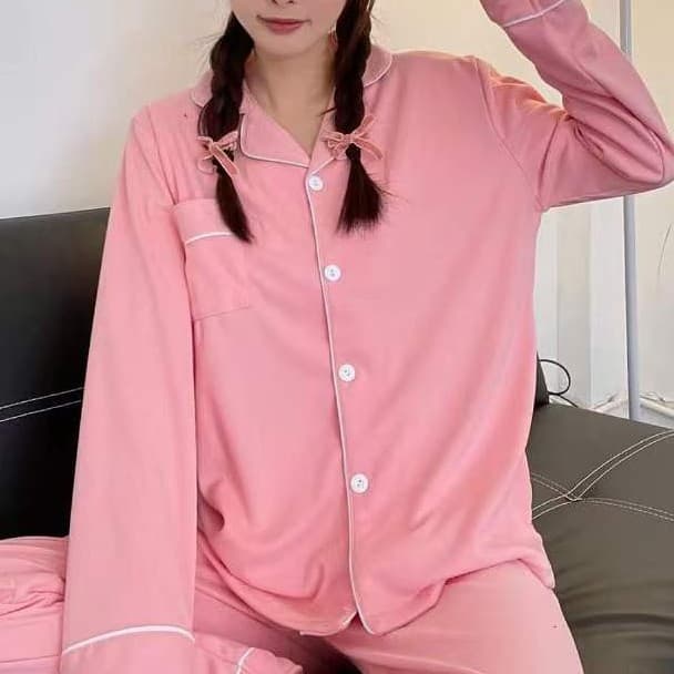 Solid Color Velvet Pajama Set for Women - Turn-down Collar, Winter Casual Cardigan, Thickened Thermal, Loose Student Loungewear