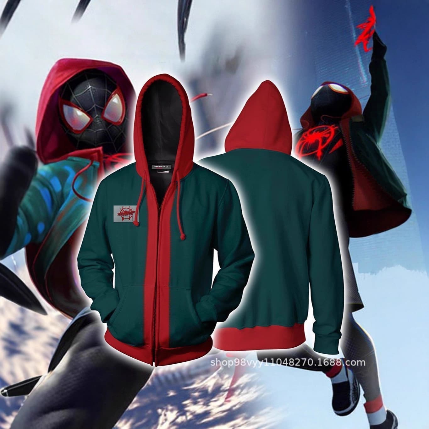 Marvel Spider-Man: Into the Spider-Verse Miles Anime 3D Print Performance Cosplay Zip-up Hoodie Men