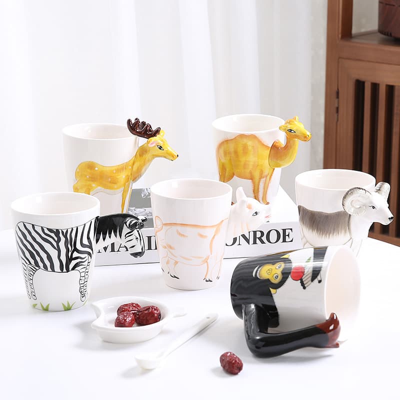3D Animal Handle Cup Export, Cross-Border Foreign Trade Ceramic Zebra Handle Coffee Cup, Hot-Selling Animal Gift Cup