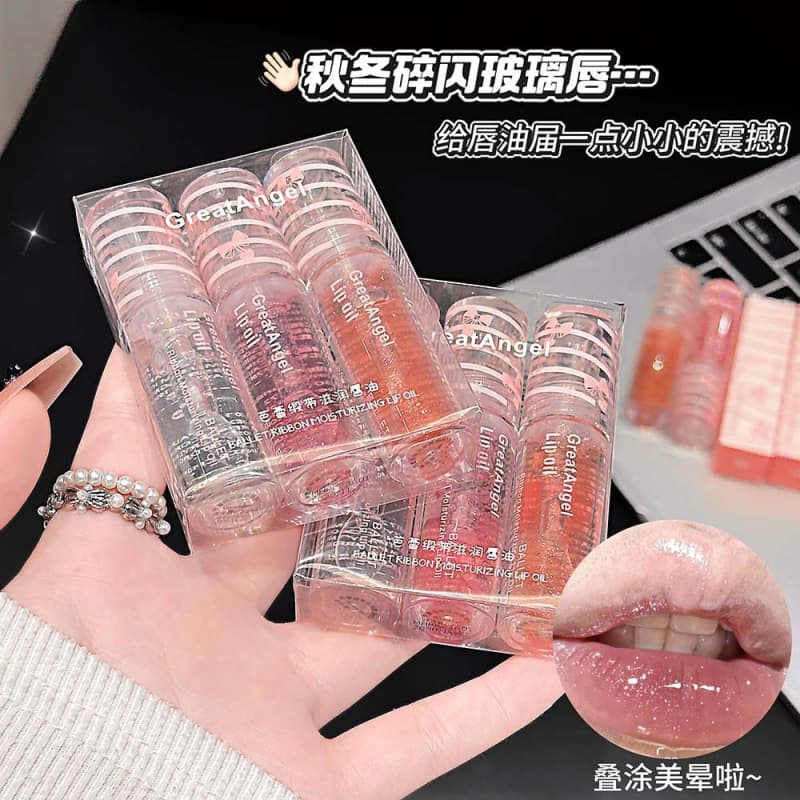 GreatAngel Ballet Ribbon Moisturizing Lip Oil with Fine Shimmer, Watery Lightweight Clear Glass Lip, Cross-border Cosmetics