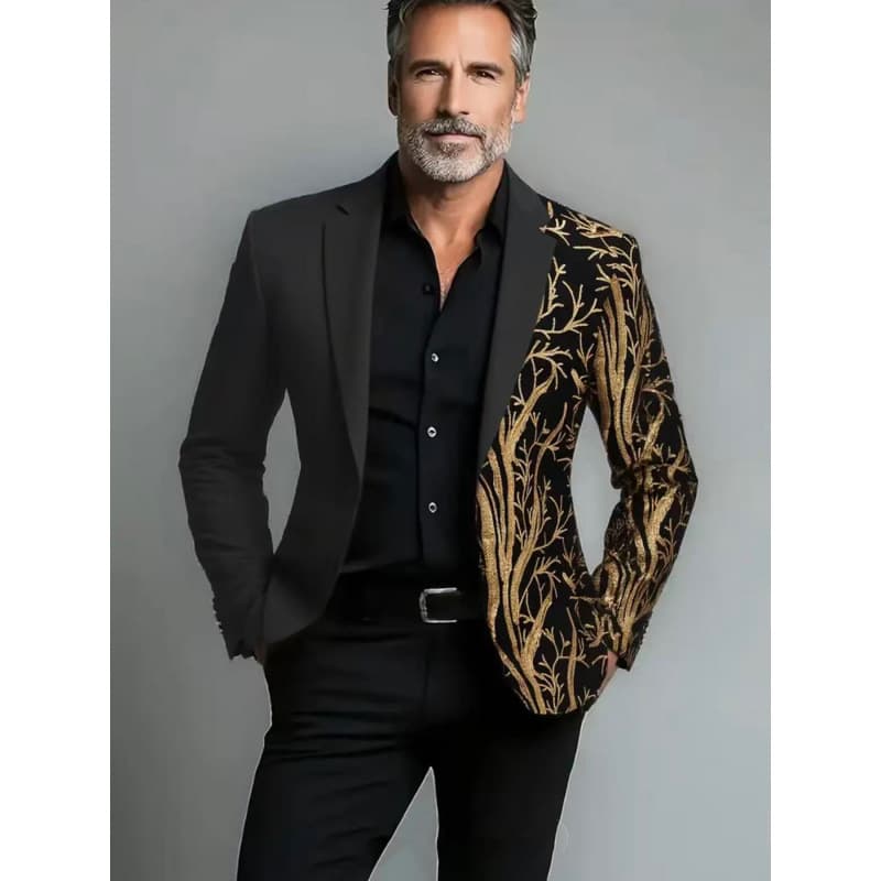 Men's Fashion Patchwork Sequins Blazer Slim Fit Casual Suit Trendy Personality Performance Dress Coat