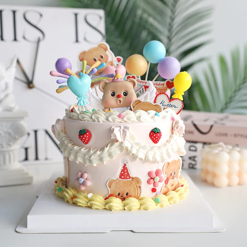 Baking cake decoration cartoon party internet celebrity butter bear angel soft clay children's plug-in birthday dessert decoration