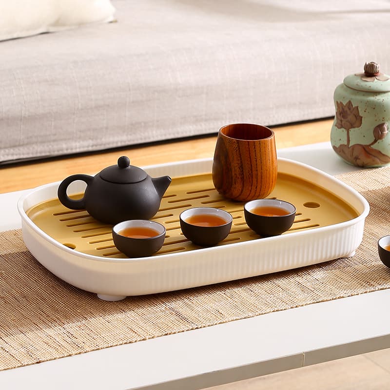 Modern minimalist tea set, tea tray, wood grain finish, draining tray, kitchen water cup tray, double-layer plastic water cup draining tray.