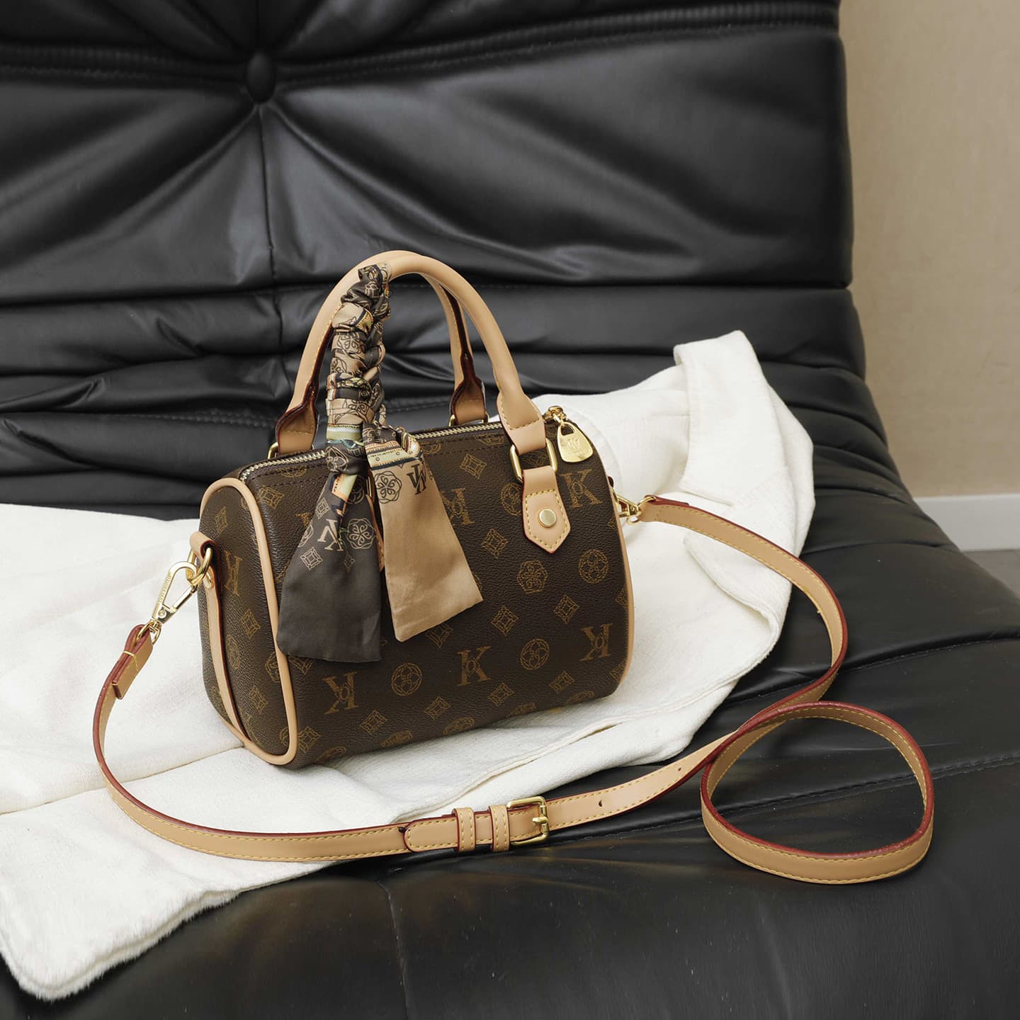 2026 New Model Vintage Luxury Cylindrical Bag with Scarf Decoration, Fashionable Commuter Shoulder Bag, Handbag for Women, Crossbody Bag