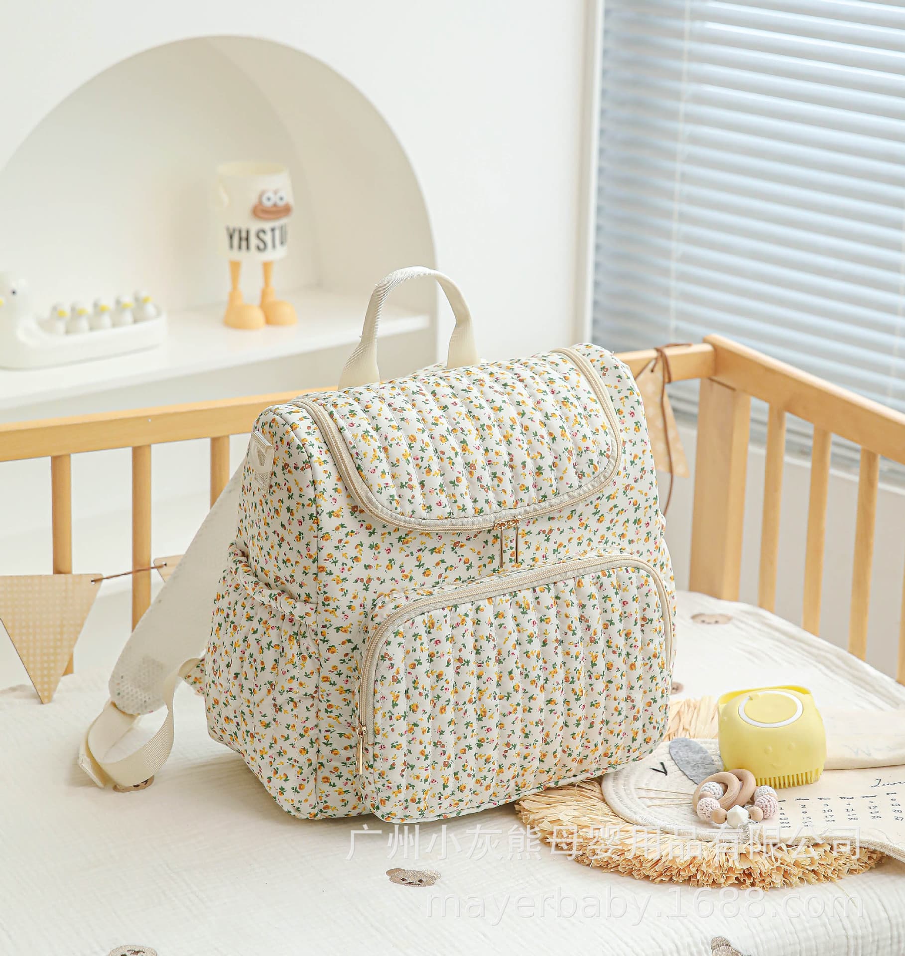 Mommy Bag Handbag Storage Bag Large Capacity Portable Organizer Premium Cute Floral Quilted Backpack Casual