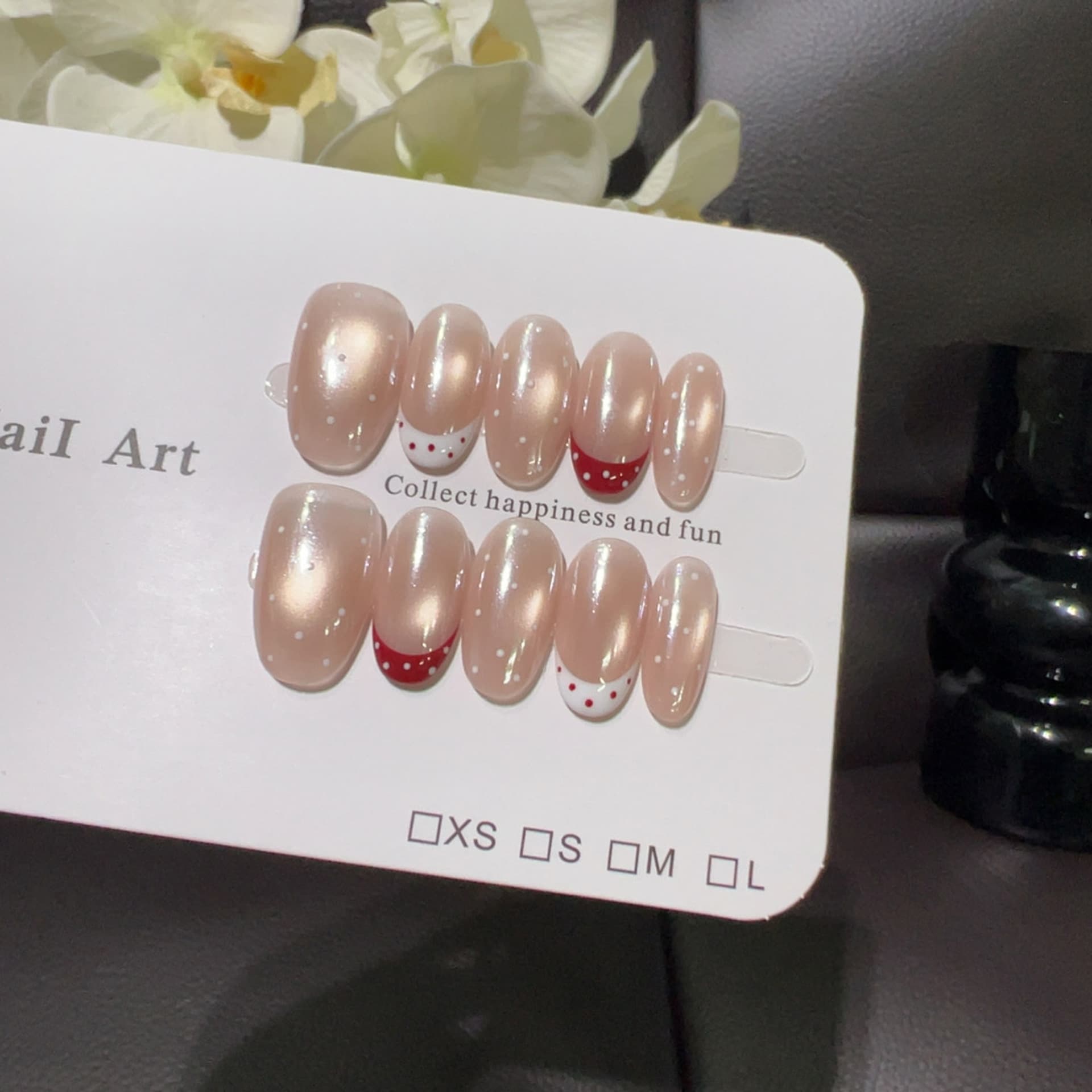 Strawberry Milk Jelly Red and White Contrast Polka Dot Cat Eye Press-On Nails Sweet Girl Contrast Pure Desire Whitening Handmade Nail Tips