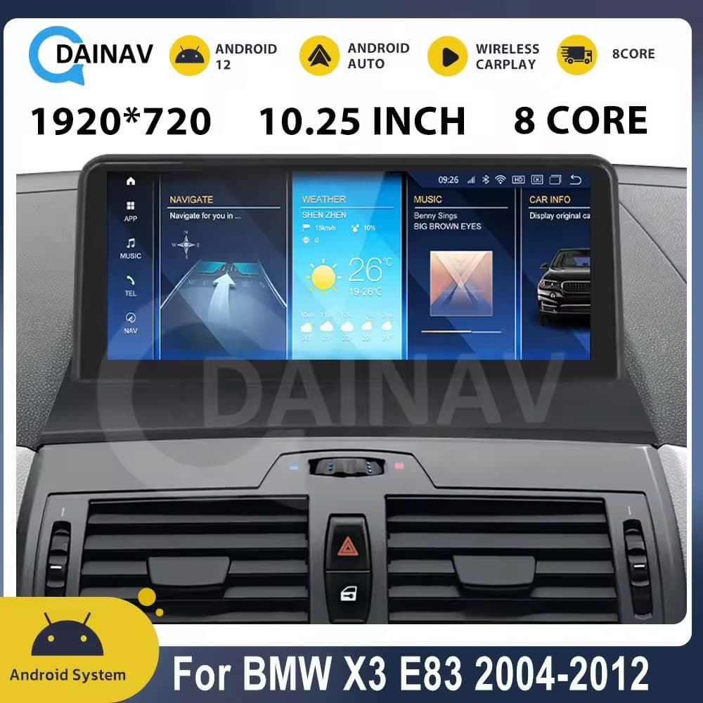 For BMW X3 E83 Retrofit Central Control Smart Android 10.25-inch Navigation All-in-One