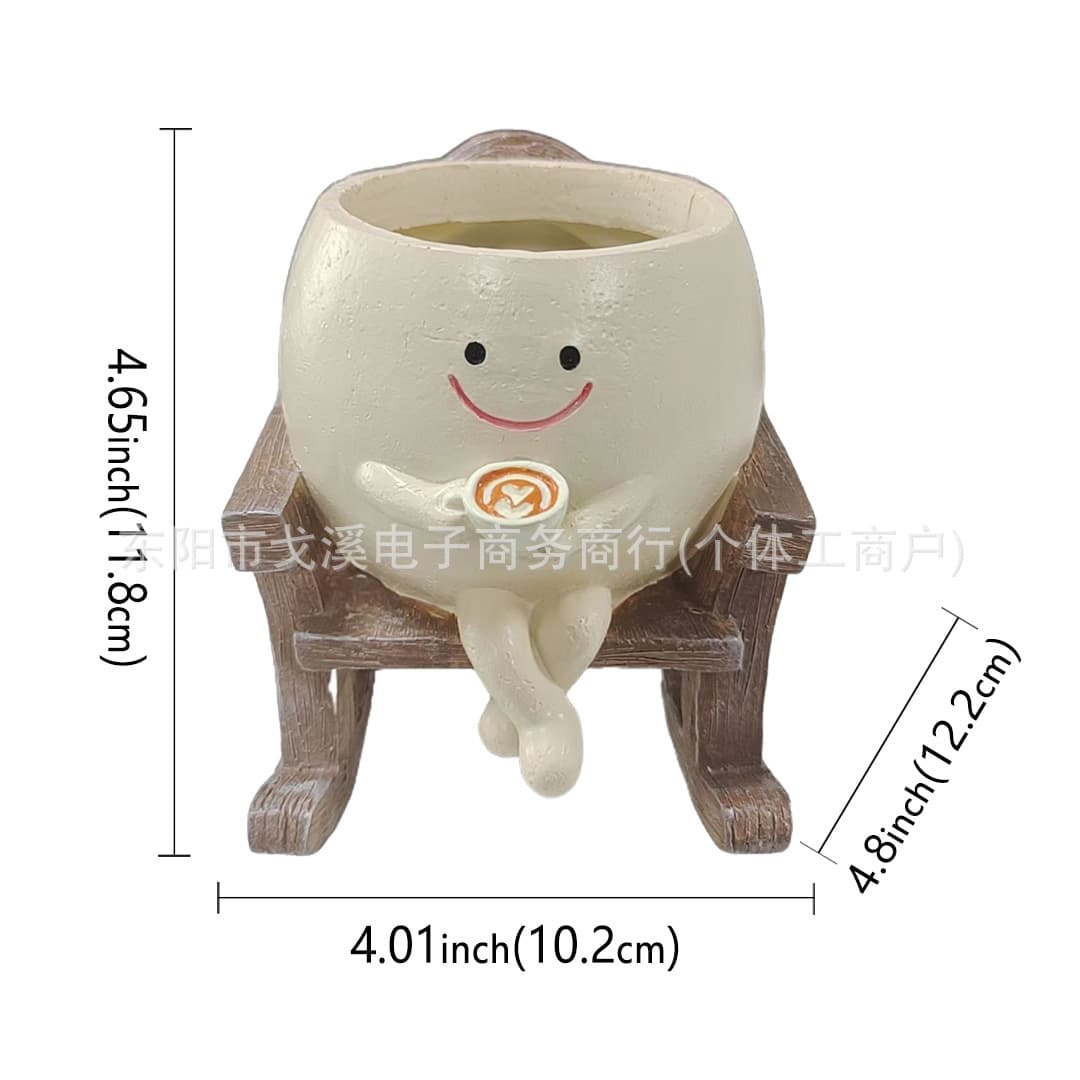 New Smile Coffee Rocking Chair Flower Pot Decoration Creative Home Decor Rocking Chair Planter