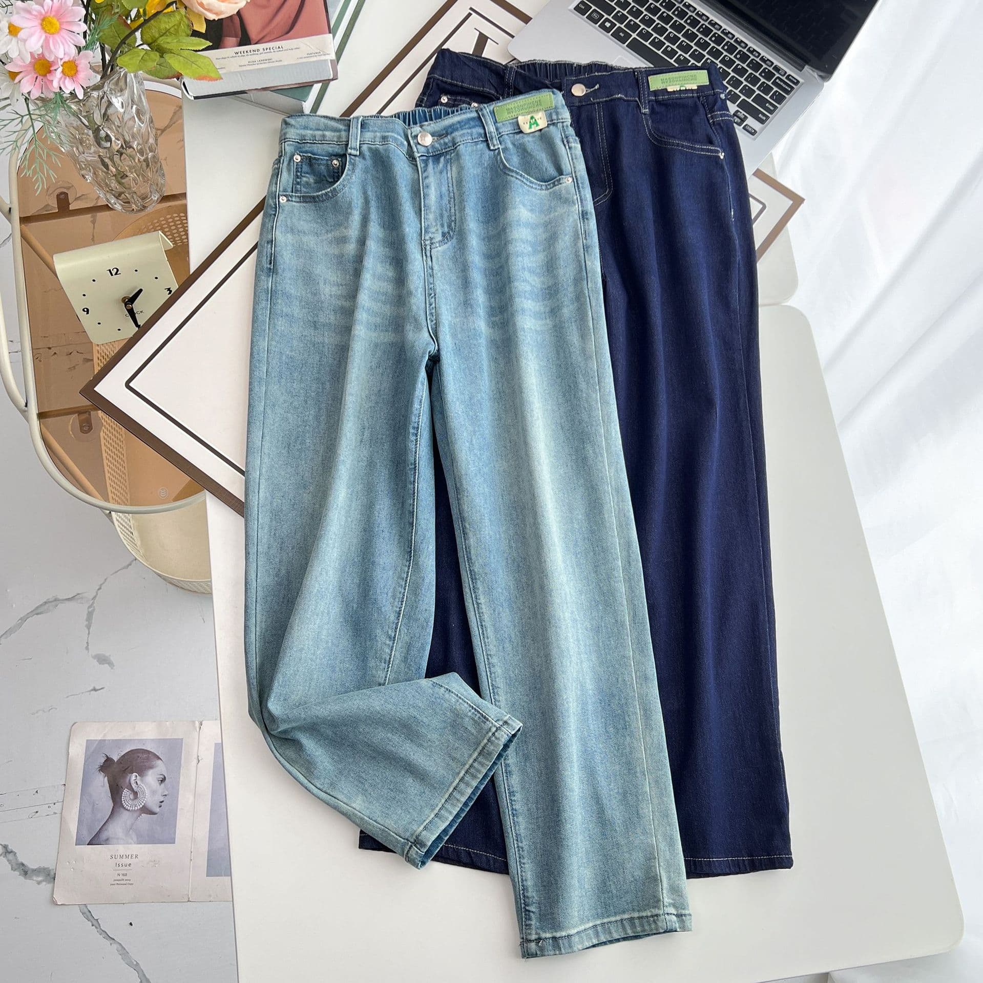 Plus size women's summer new style 200 pounds fat sister simple thin denim harem pants casual nine-point pants 3595