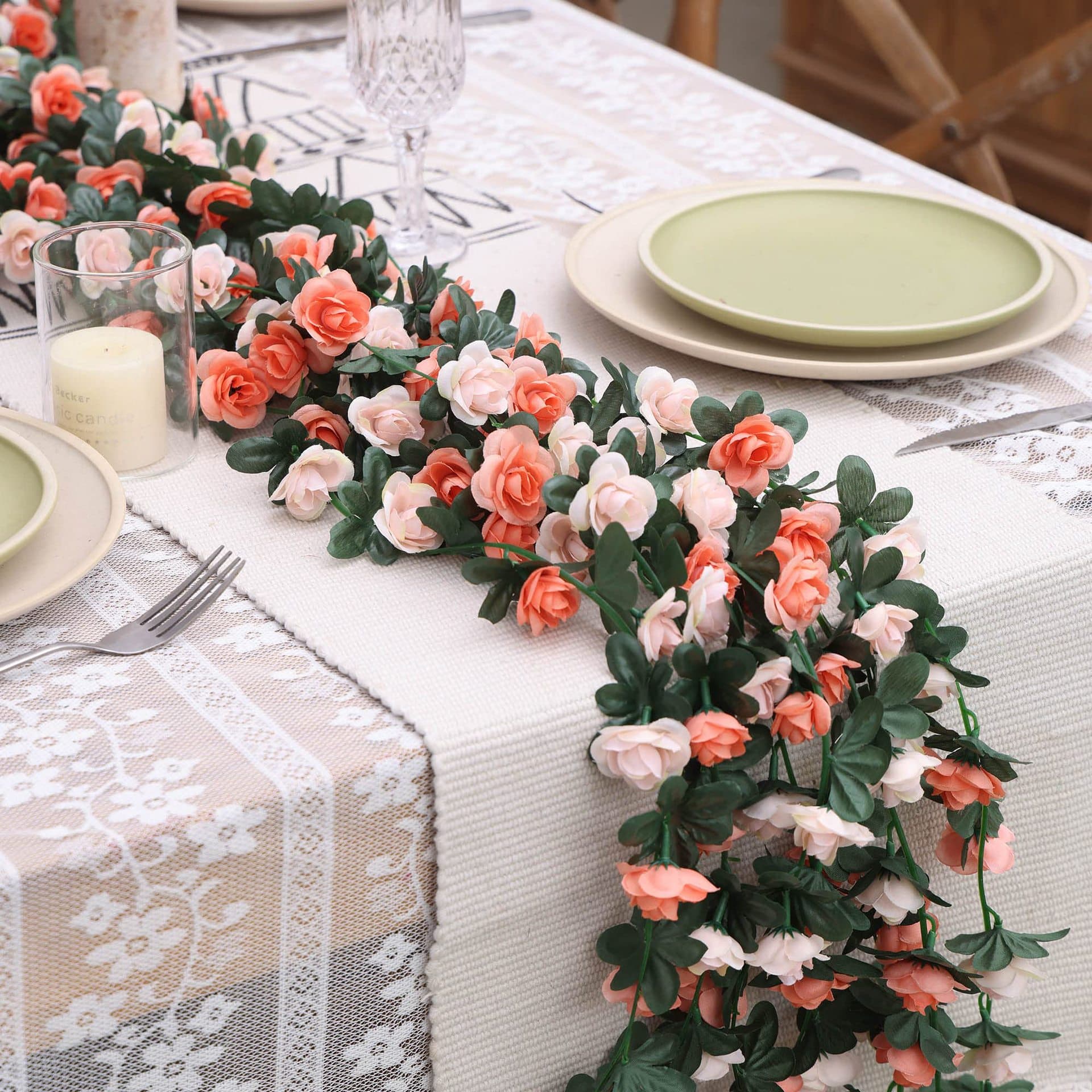 Export Quality 45-Head Rose Vine, Artificial Flowers, Faux Flowers, Decorative Flowers, Silk Flowers, Vine, 45 Blooms