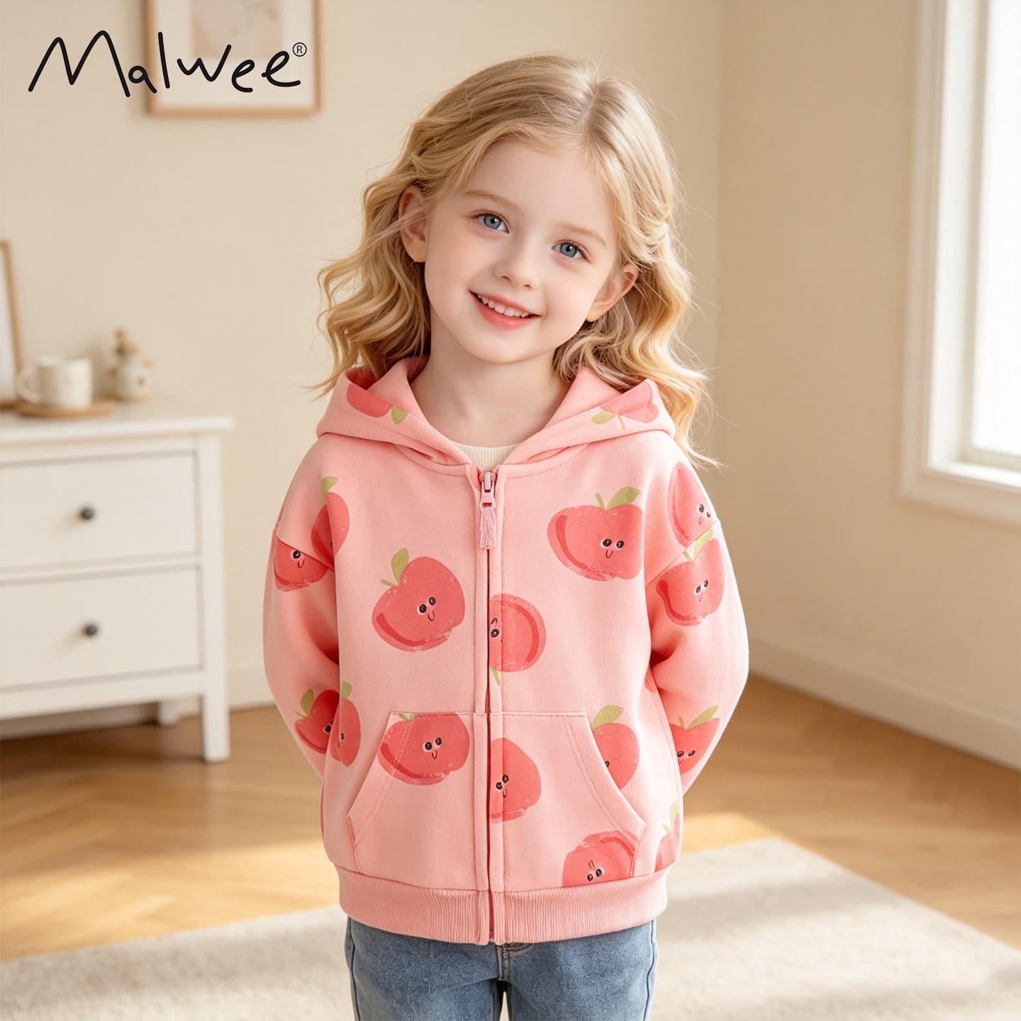Cross-border Malwee New Kids' Hooded Sweatshirt Jacket for Girls, Casual Simple Solid Color, Comfortable for Spring and Autumn