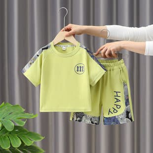 Kids Short Sleeve Set Boys Summer T-Shirt Stylish Toddler and Young Kids Trendy Lightweight Casual Two-Piece