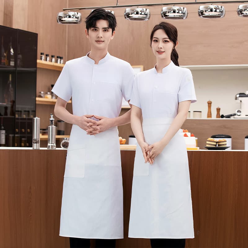 Summer Chef Workwear Short Sleeve Men's Breathable Mesh Pure White Single-Breasted Restaurant Kitchen Uniform Women