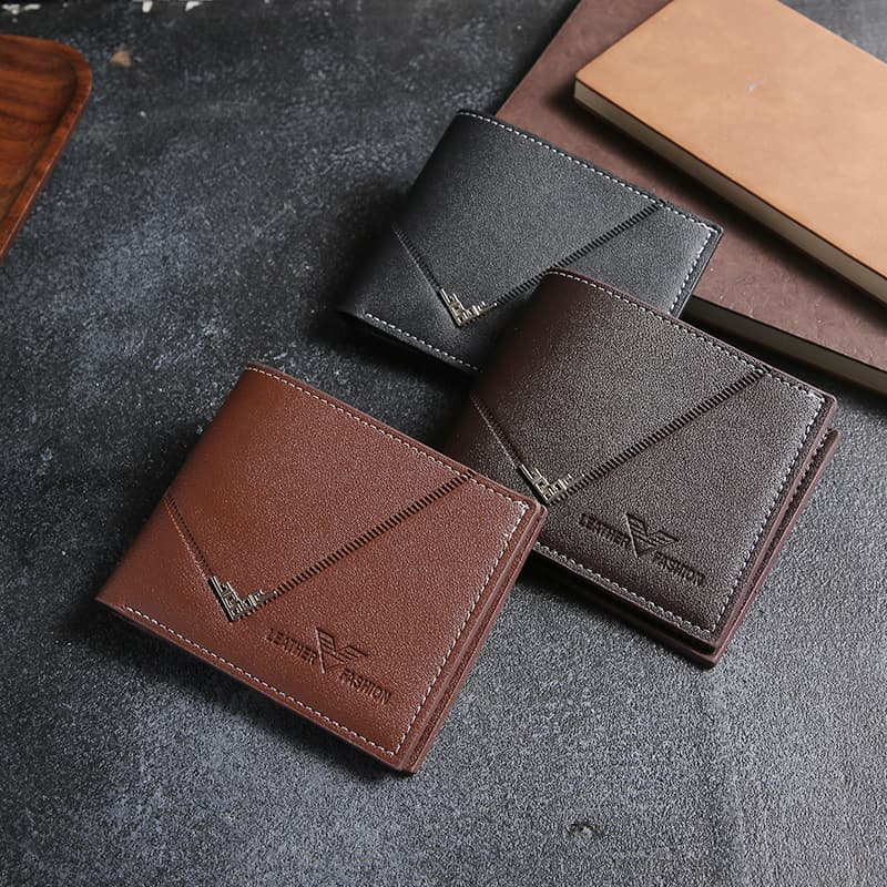 Men's short wallet, men's wallet, young men's simple and fashionable multi-card slot lychee pattern horizontal style splicing wallet wholesale