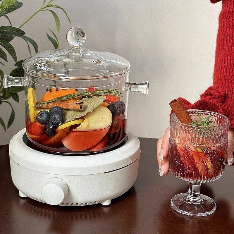 Transparent Mulled Wine Pot for Stove-Top Tea Brewing, High-Temperature Resistant Stew Pot, Fruit and Flower Tea Pot, Open Flame and Electric Ceramic Stove Glass Cooking Pot