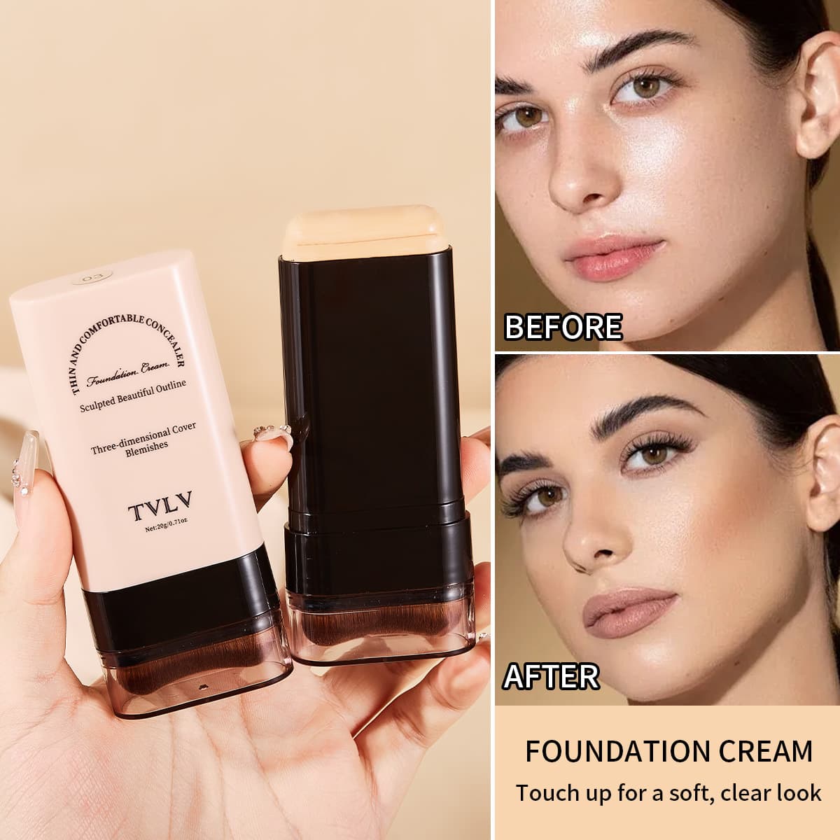 Cross-border Full English Eraser Foundation Stick with Brush, Concealer Foundation Liquid, Natural Bare Look, Long-lasting, Non-smudge Foundation Cream