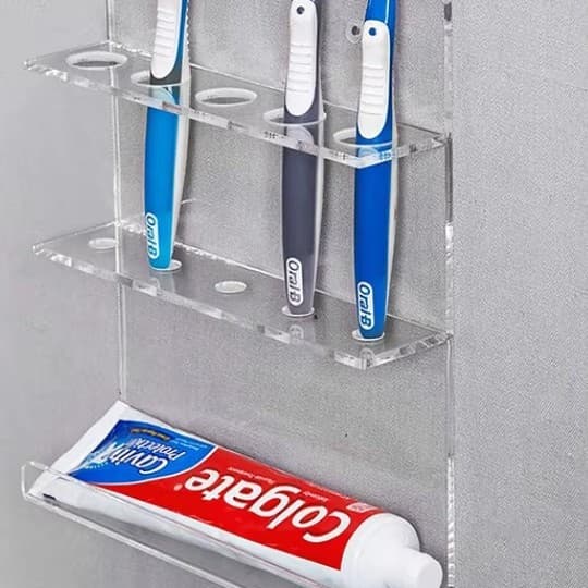 Acrylic Wall-Mounted Mold-Proof Toothbrush Holder No Drilling Needed Storage Rack Bathroom Toiletry Organizer Toothpaste Holder
