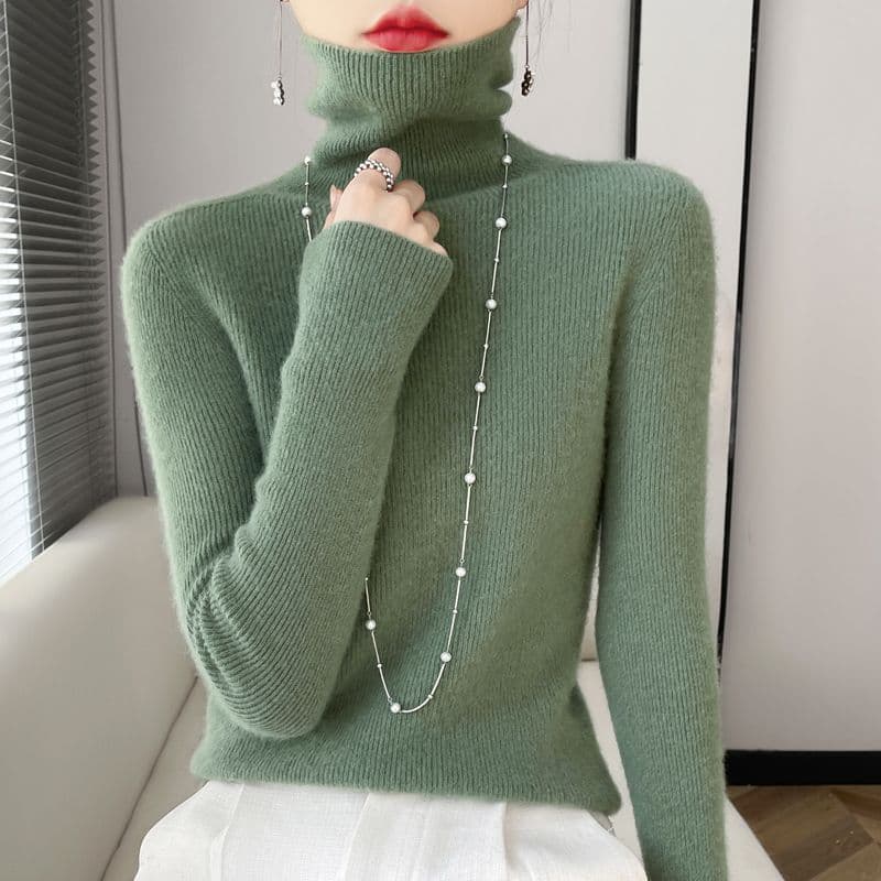 One-Piece Seamless High Neck Base Shirt Women Inner Wear Autumn/Winter Slim Fit Cowl Neck Knitted Slimming Sweater