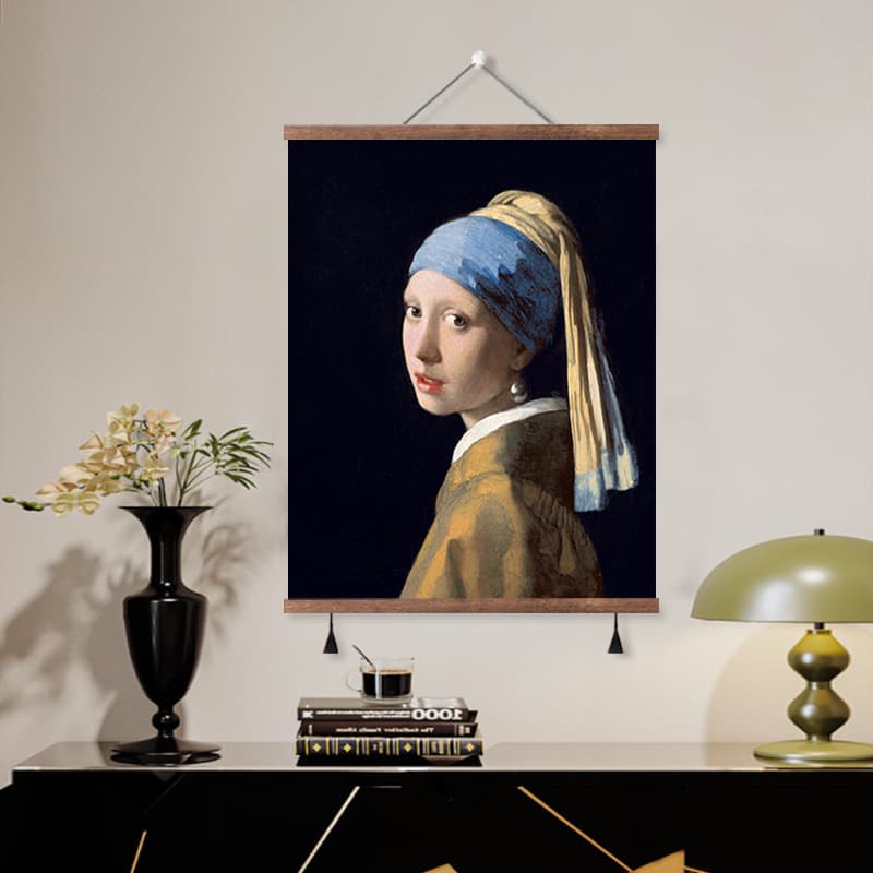 Girl with a Pearl Earring by Vermeer Oil Painting Decorative Scroll Wall Art for Living Room Bedroom World Famous Painting