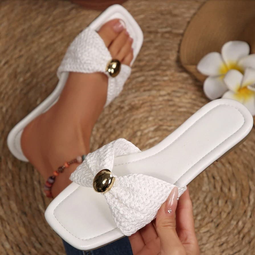Flat Woven Casual Thong Sandals for Women 2026 New Solid Color Toe-Post Versatile Summer Slippers
