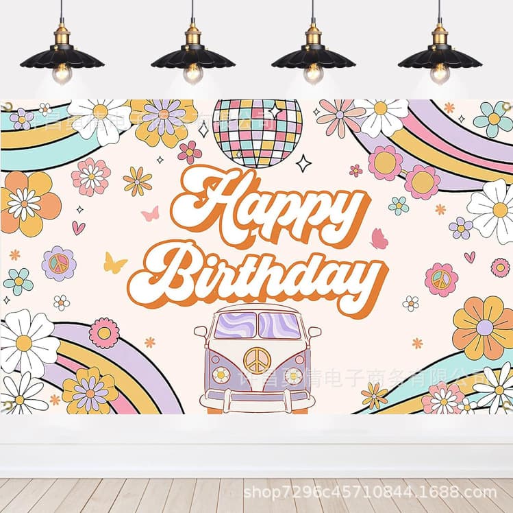 Cross-border Amazon new hippie light ball children's birthday party background cloth hanging cloth banner party decoration cloth