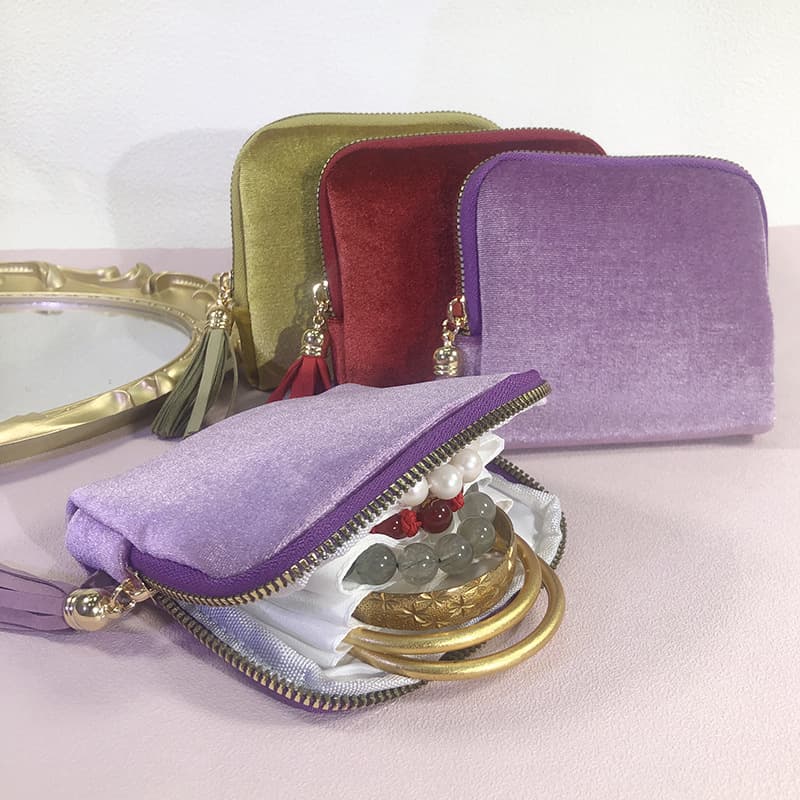 Light Luxury Jewelry Storage Pouch with Tassel Zipper Bag for Rings, Pendants, Bracelets, Bangles, Portable Jewelry Organizer Bag