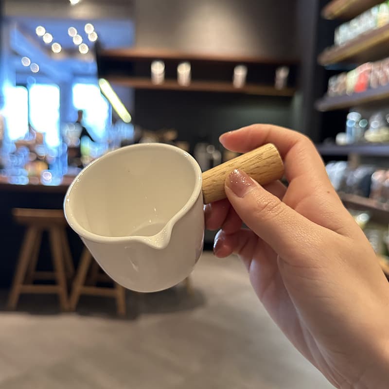 New style ~ Pretty ceramic mini milk jug ~ Mini milk pitcher with handle, milk container, saucer/condiment dish