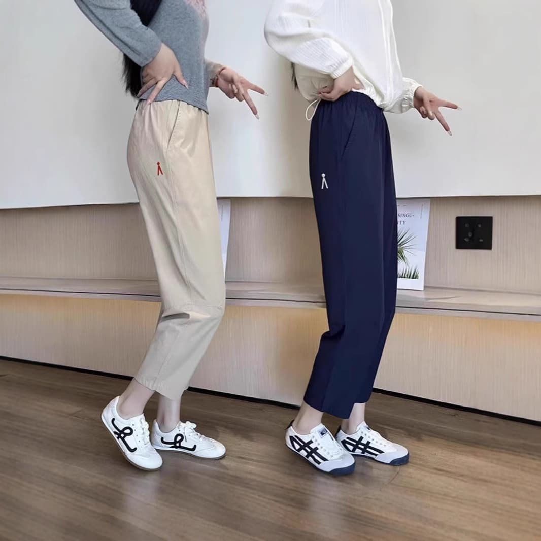 Summer cool ice silk quick-drying breathable sports pants for women, loose casual pants for small people, harem pants, large size pants