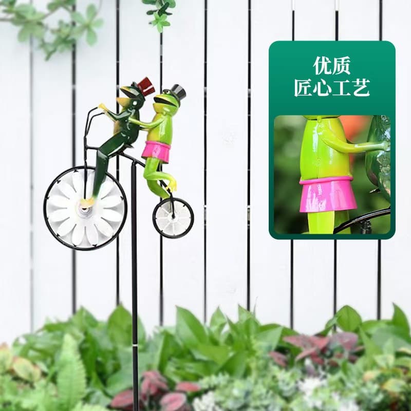 Cross-border Outdoor Frog Metal Garden Stake Bird Frog Wind Spinner Garden Animal Decoration Iron Art