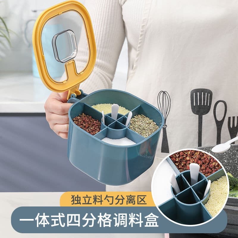 Multi-Compartment Seasoning Box Set, All-in-One Kitchen Salt Container with Lid, Household Storage Organizer