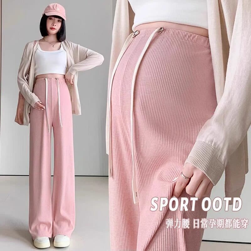 Maternity Wide-Leg Pants Spring/Fall Lightweight, Non-Maternity Support, Non-Binding Waist, Loose Straight-Leg Casual Pants for Pregnancy