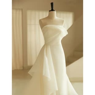 Light Wedding Dress Evening Gown New Style Host White Elegant Art Exam Strapless Dress Banquet Dress
