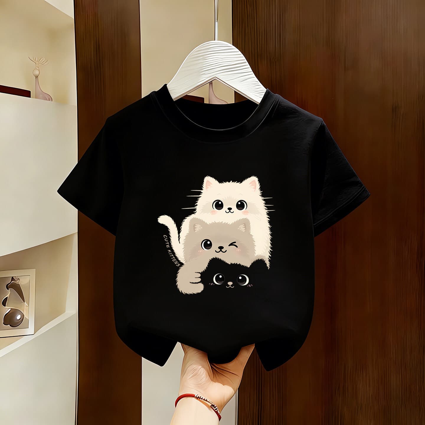 Summer Kids Cotton Short Sleeve T-Shirt 2026 New Cartoon Cat Girl Top Boys and Girls Half Sleeve Tee