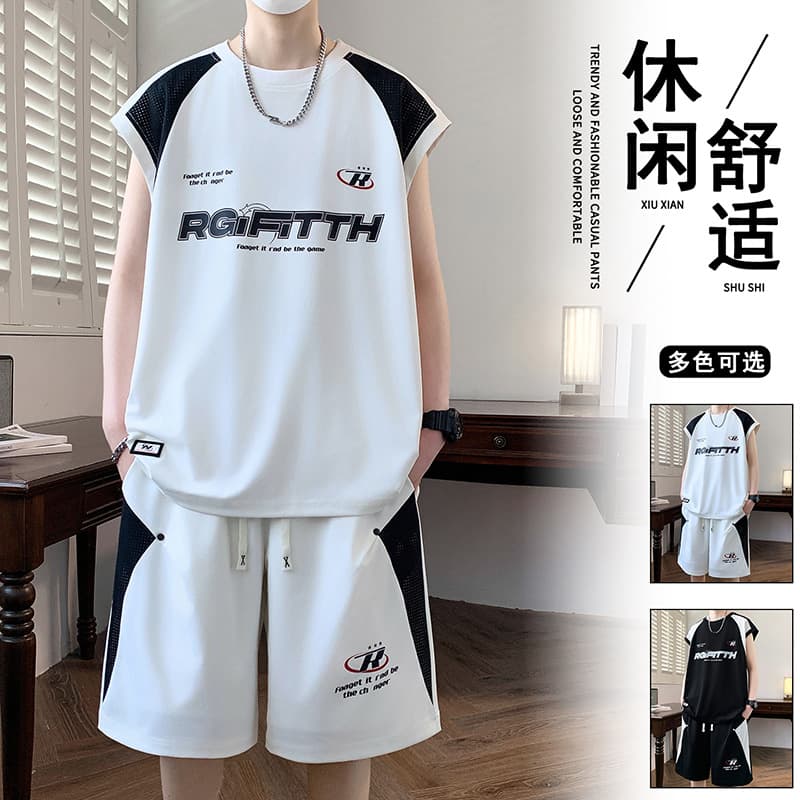 Summer Set for Men, Cross-Border Sleeveless Round Neck Vest and Shorts, Outdoor Sports Casual Thin Breathable Two-Piece Set