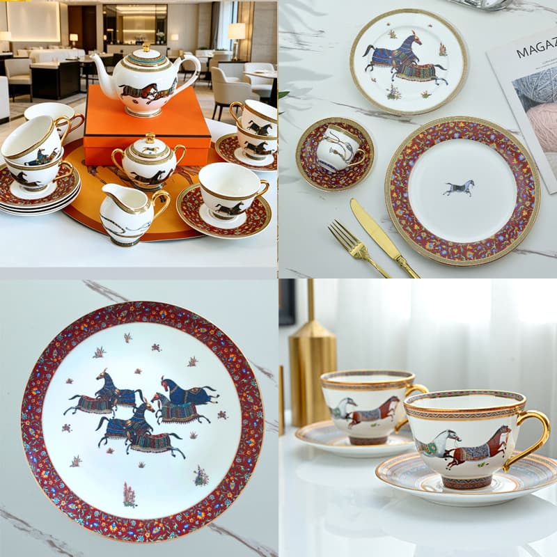H 36-Piece Bone China Dinner Set Plate Bowl Dish Set Soup Plate Flat Plate Fish Plate Floral Tea Set Coffee Cup Saucer Set