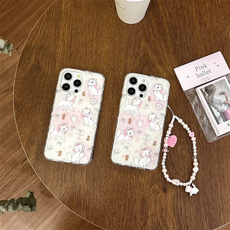 Marie Cat Chain Case for iPhone 17 Pro Max, Compatible with iPhone 16 Pro, Double Layer Cute Cartoon Design for 15 Pro/14