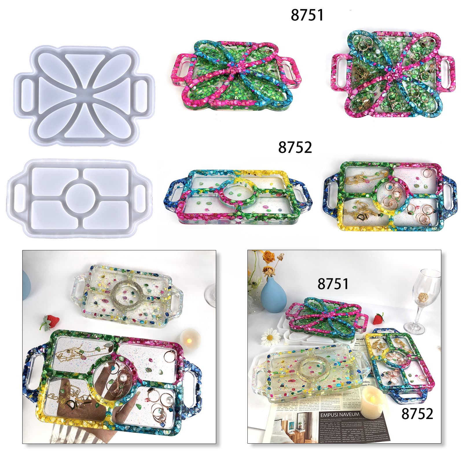 DIY Four-Leaf Clover Storage Tray Crystal Resin Mold Desktop Decoration 3D Handle Tray Silicone Mold