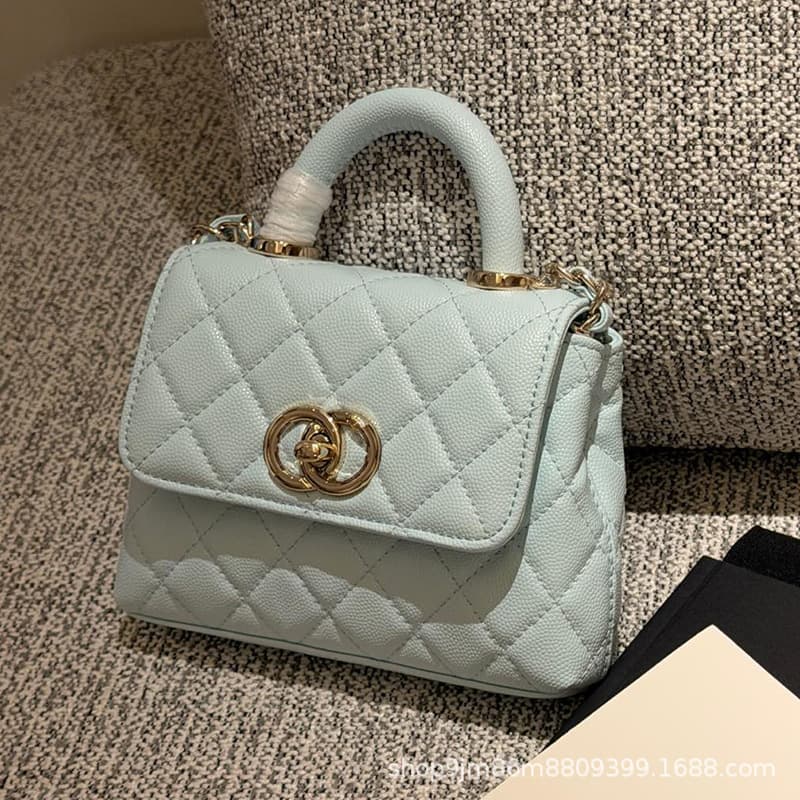 Light Luxury Coco Handle Nano Handbag 24K Caviar Quilted Mini Chain Crossbody Bag